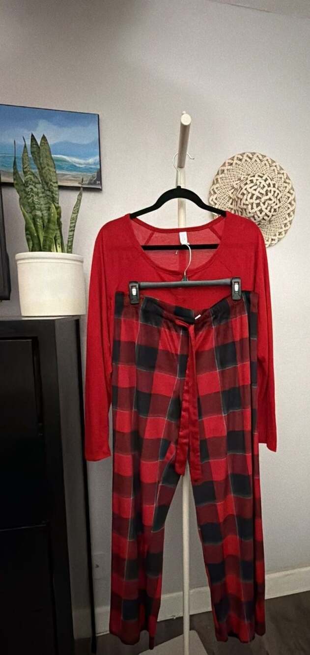 Stars Above Women's Henley Long Sleeve Top and Plaid Pants Pajama Set Red Size L